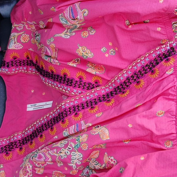 Anthropologie Raquel Long Sleeve Beaded Embroidered Mini Wrap Dress Pink M - Picture 10 of 17